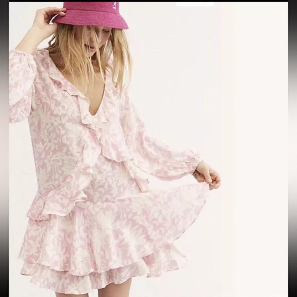 NWT Free People Rebecca Pink Floral Print Mini Dress Large